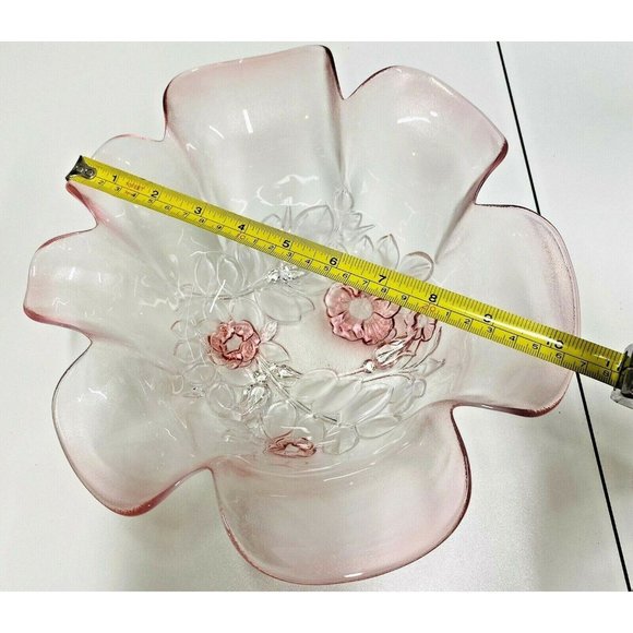 Vintage Mikasa Rosella 11" Glass Pink Floral Embos - Picture 7 of 10
